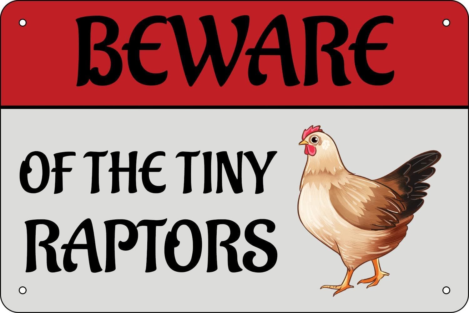 Anceky Beware of the Tiny Raptors - Metal Chicken Sign & Coop Accessories, 12x16 Inch