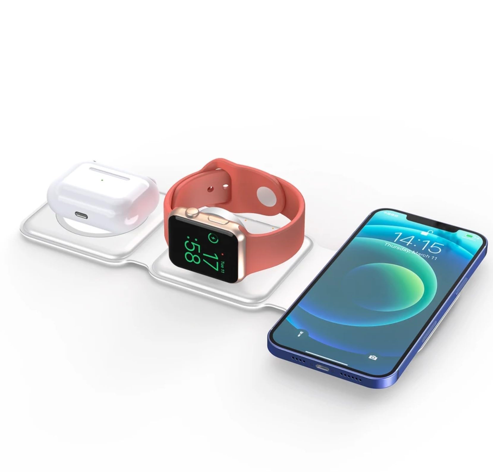Magnetic Wireless Charging Station 3-in-1, Foldable, Magnetic Fast Charger for iPhone 15/14/13/12 Pro Max, Smart Watch and Ear Buds(White)