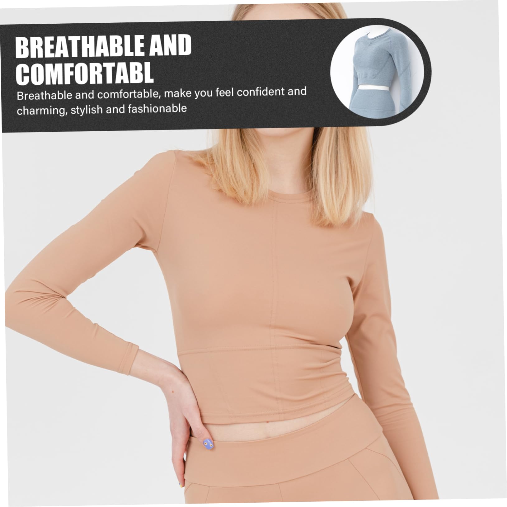 BESPORTBLE Tenue De Yoga Femme Haute sans Coutures Manches Longues Survêtement Élastique Leggings Sportif De Sport Bleu