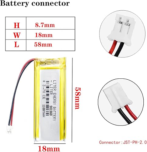 Miniatura 2 de Liter 3.7V 1100mAh 901860 Lipo Batería recargable de iones de polímero de litio con conector JST 0.079 in