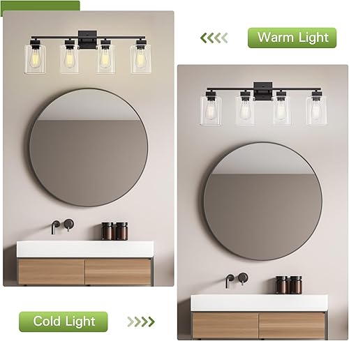 Miniatura 5 de Espird Lámpara de tocador de baño de 4 luces, color negro mate, diseño cuadrado y certificación UL, lámpara cuadrada sobre espejo, lámparas de