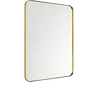 Vista 3 de GRACTO Espejo de baño con marco de metal dorado cepillado de 24 x 30 pulgadas para pared en acero inoxidable redondeado rectangular espejo