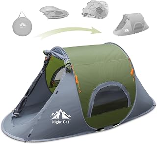 Night Cat 1-Person Pop-Up Camping Tent: 3-Second Instant Setup, Waterproof, Ultralight 3.8 lbs for Solo Backpacking & Beach