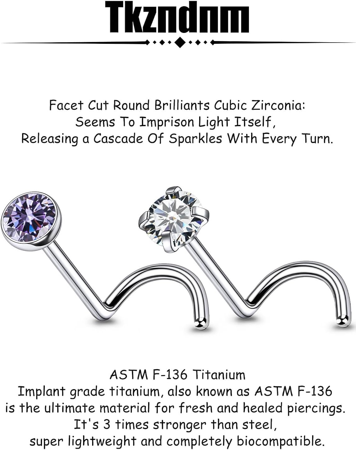 F136 Titanium 20/18g Nose Rings Studs Piercings Jewelry for Women Men Nostril Straight Bone Bar 3mm Diamond Hypoallergenic