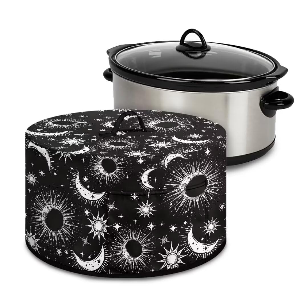 GOSTONG Moon Slow Cooker Cover Reuseable Slow Cooker Appliance Dust-proof Cover with Pocket for 6, 7 & 8 Quart Crock Kitchen Acessories, Black