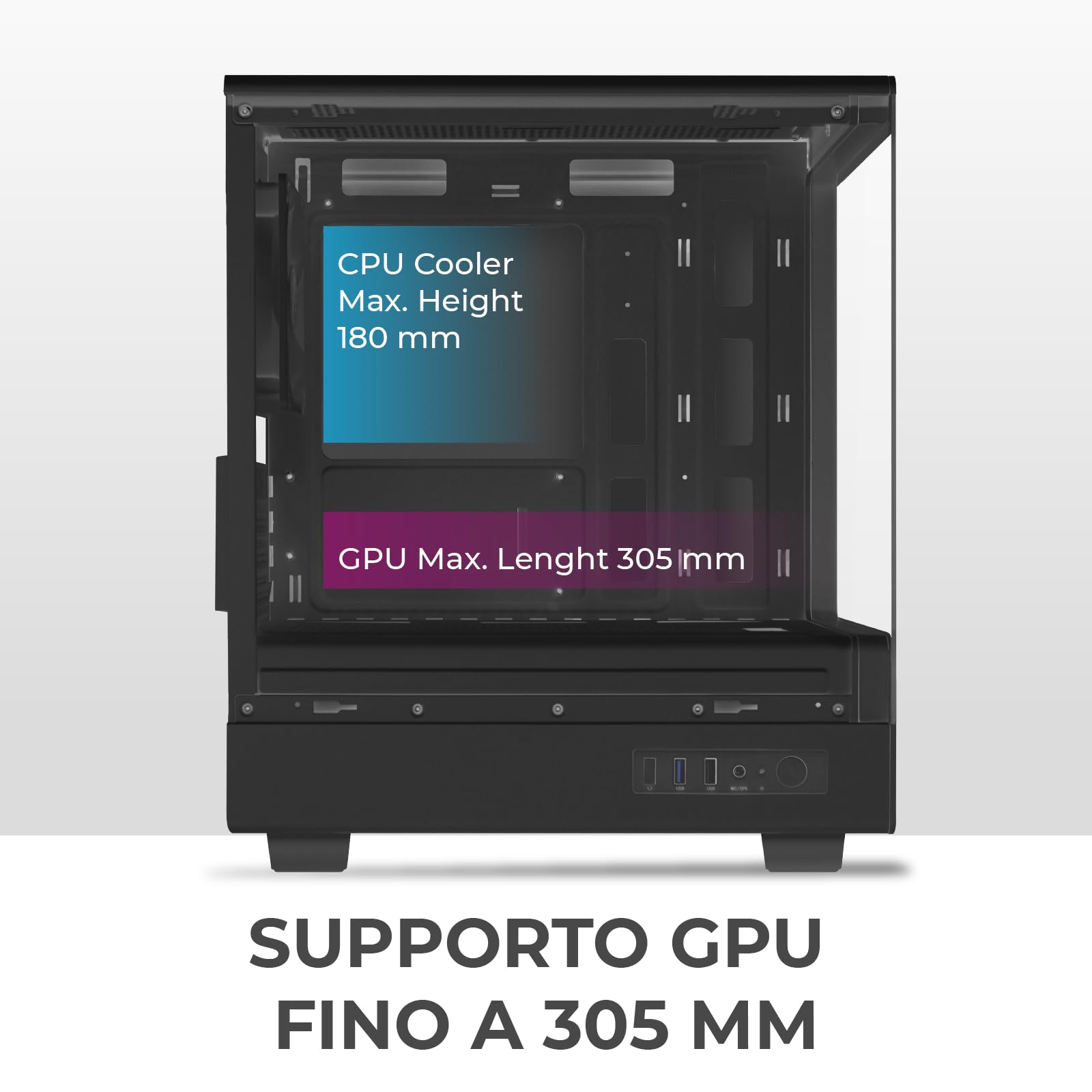 Noua Fobia LK200, Case PC Gaming Micro-ATX, Ventola Nera 120mm, Case Micro Tower per Computer Doppio Vetro Temperato Panoramico, Nero