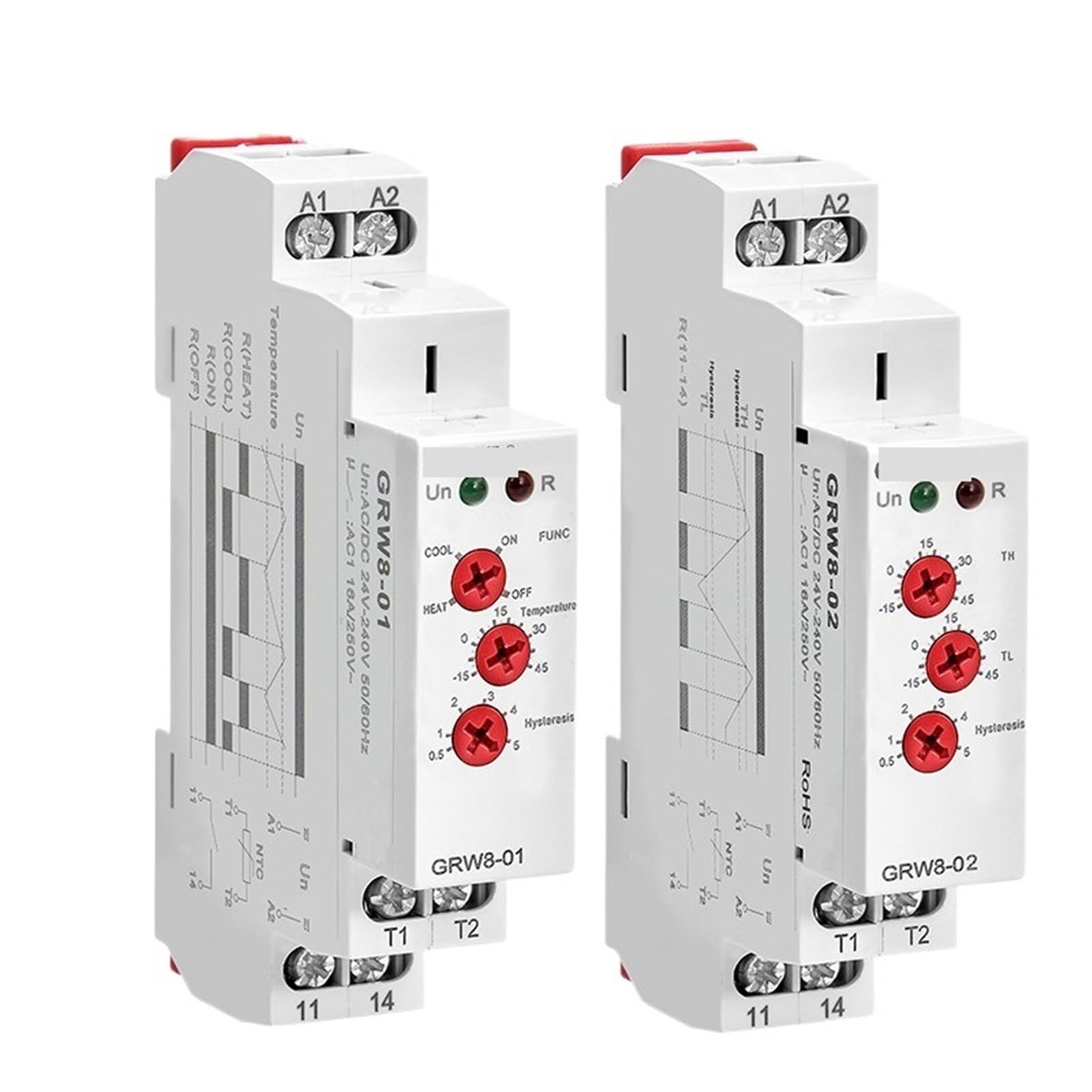Przekaźnik regulacji temperatury GRW8 z wodoodpornym czujnikiem, AC/DC 24 V-240 V, 16 A, regulator temperatury