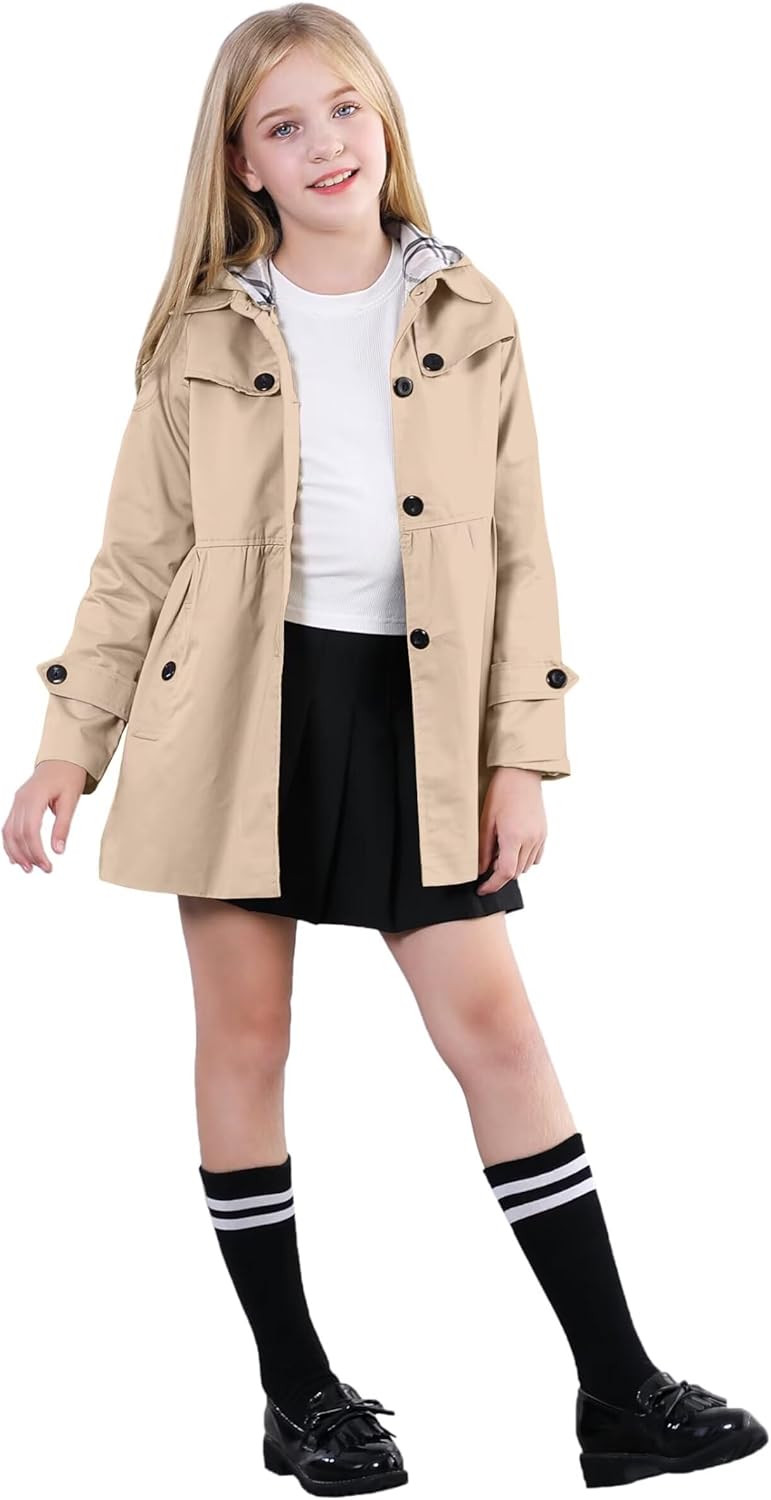 Cromoncent Girl's Waterproof Hoodie Trench Coat Cute Dress Coat Outerwear, 3-12 Years - Image 2
