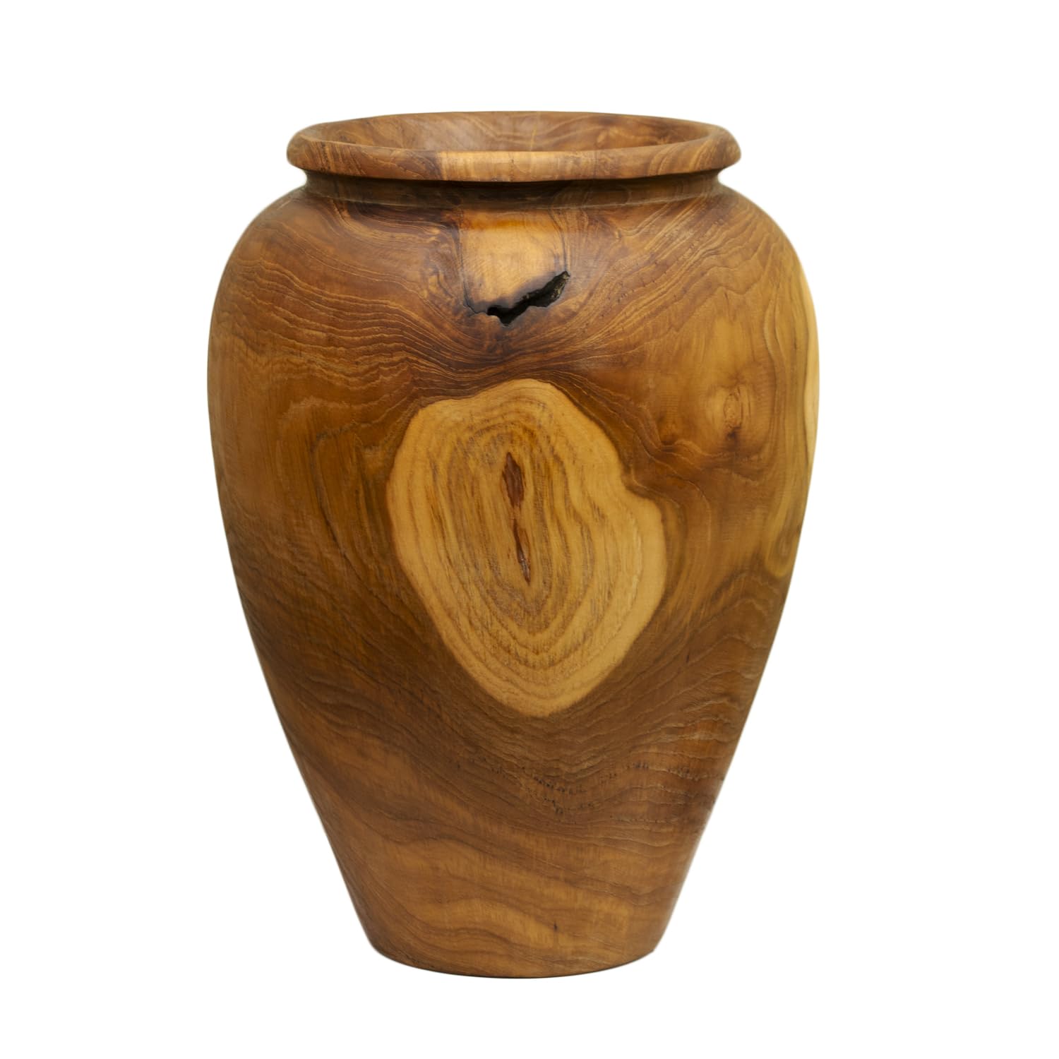 Extra Large Teak Root Urn Vase, Hand Carved Solid Wood, Natural Brown Grain, Vintage Antique Style, 30x40x30cm