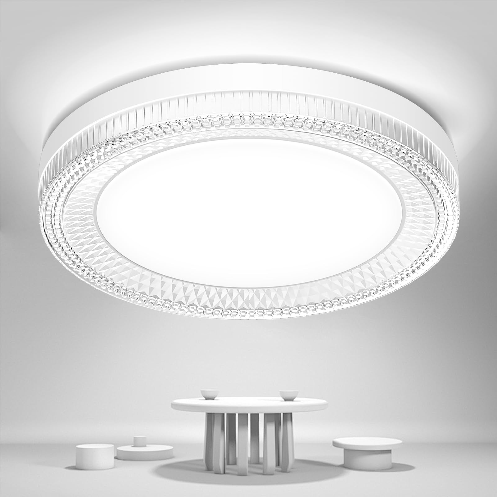 18W LED Round Ceiling Light, 6500K Daylight Crystal-like LED Flush Mount Ceiling Light Fixture, 2160LM IP44 Waterproof Flat Modern Ceiling Lamp, AC 85-265V Bathroom Light for Living Room, Bedroom