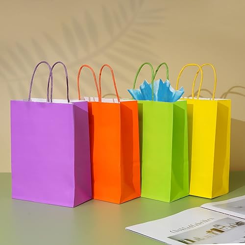 Miniatura 5 de 28 bolsas de regalo con asas, 7 colores medianos de papel kraft para fiesta, bolsas de regalo de arcoíris coloridas para cumpleaños, bodas, Navidad,