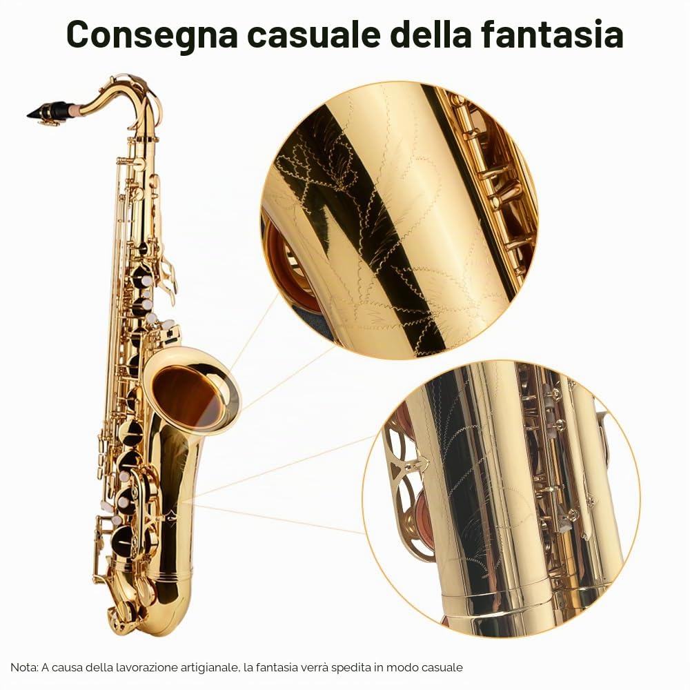 Sassofono Tenore, Strumento di Sax Tenore Golden B Golden B Piatto per Studenti per Principianti con Guanti di Trasporto Pulizia del Briciolo Cnocchia di Sax Boccaglio