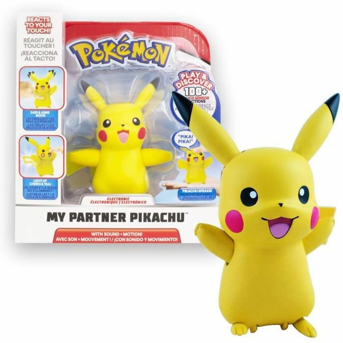 BANDAI - Pokémon - Figurine My Partner Pikachu - Figurine électronique Interactive avec capteurs tactiles Qui Parle, Bouge et s'illumine - WT97759