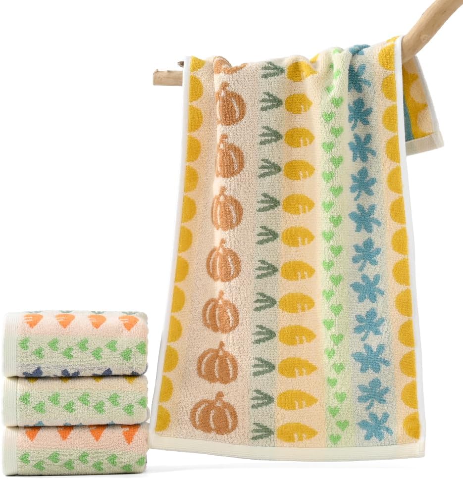 sense gnosis 100% Cotton Full Pumpkin & Carrot Pattern Kids Facial Towels, Fingertip Towels for Bathroom Towel Set Children Towels & Baby Washcloths, 10 x 20 inches(4 Pack in 2 Color) - Image 5