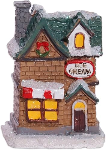 Ochine Casas de aldea de Navidad iluminadas de resina, pueblo de Navidad, escena de Navidad, casas de pueblo con luz LED, funciona con pilas, adorno