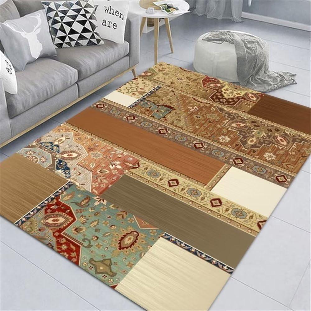 Tapis de salon anti-acariens rétro marron 160x200 pour une chambre saine