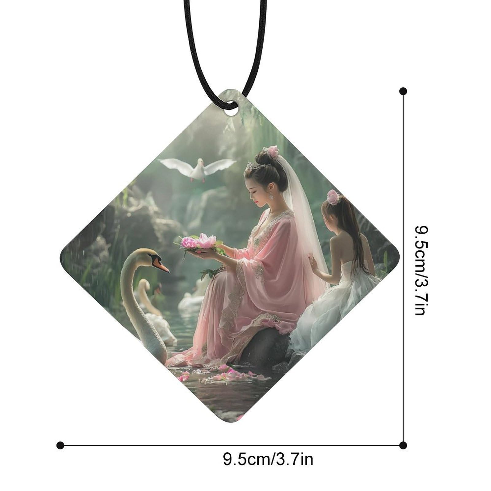 White Swan Woman Lake Car Air Freshener Hanging Aromatherapy Tablets for Car Accessories Rhombus
