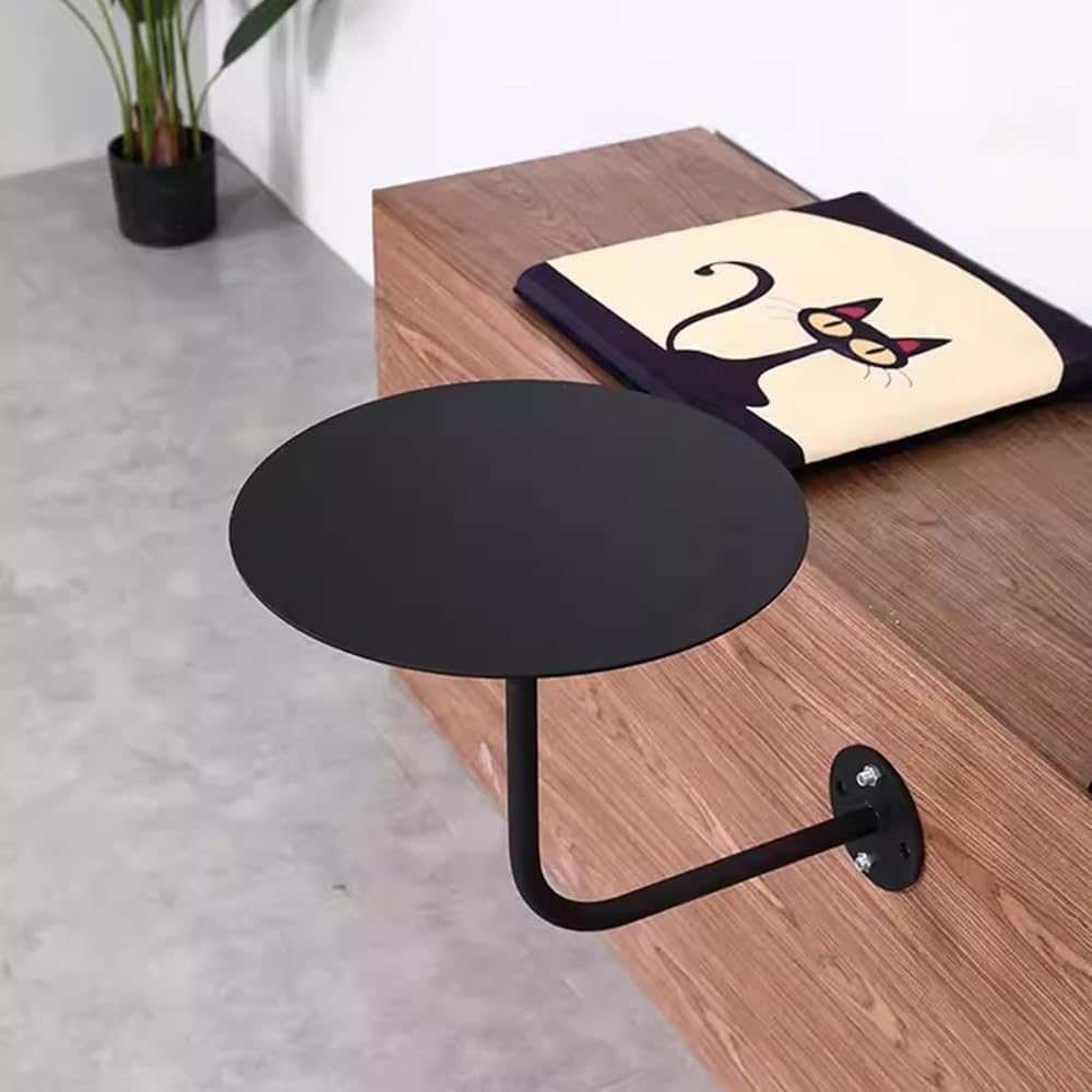 Kleiner Beistelltisch zur Wandmontage, Schmiedeeisen, rund, Kneipentisch, schwarz, Metall, Beistelltisch für Kaffee, Tee, Frühstück, Bar, Bistro, Restaurant, kompakte Größe (35 x 35 x 45 cm)
