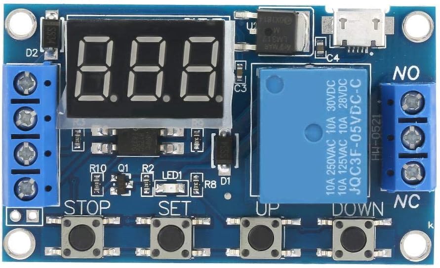 Hilitand DC 6-30V Cycle Delay Timer Switch LED Display Delay On/Off Relay Module 0.1s to 999min Adjustable