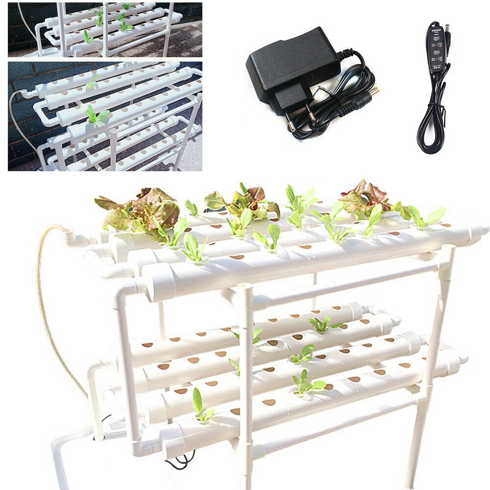 Kit de sistema hidropónico, 72 agujeros, 2 capas, kit de cultivo hidropónico con bomba sumergible de PVC hidropónico para el hogar, sistemas de cultivo de plantas hidropónicos para verduras, hierbas y
