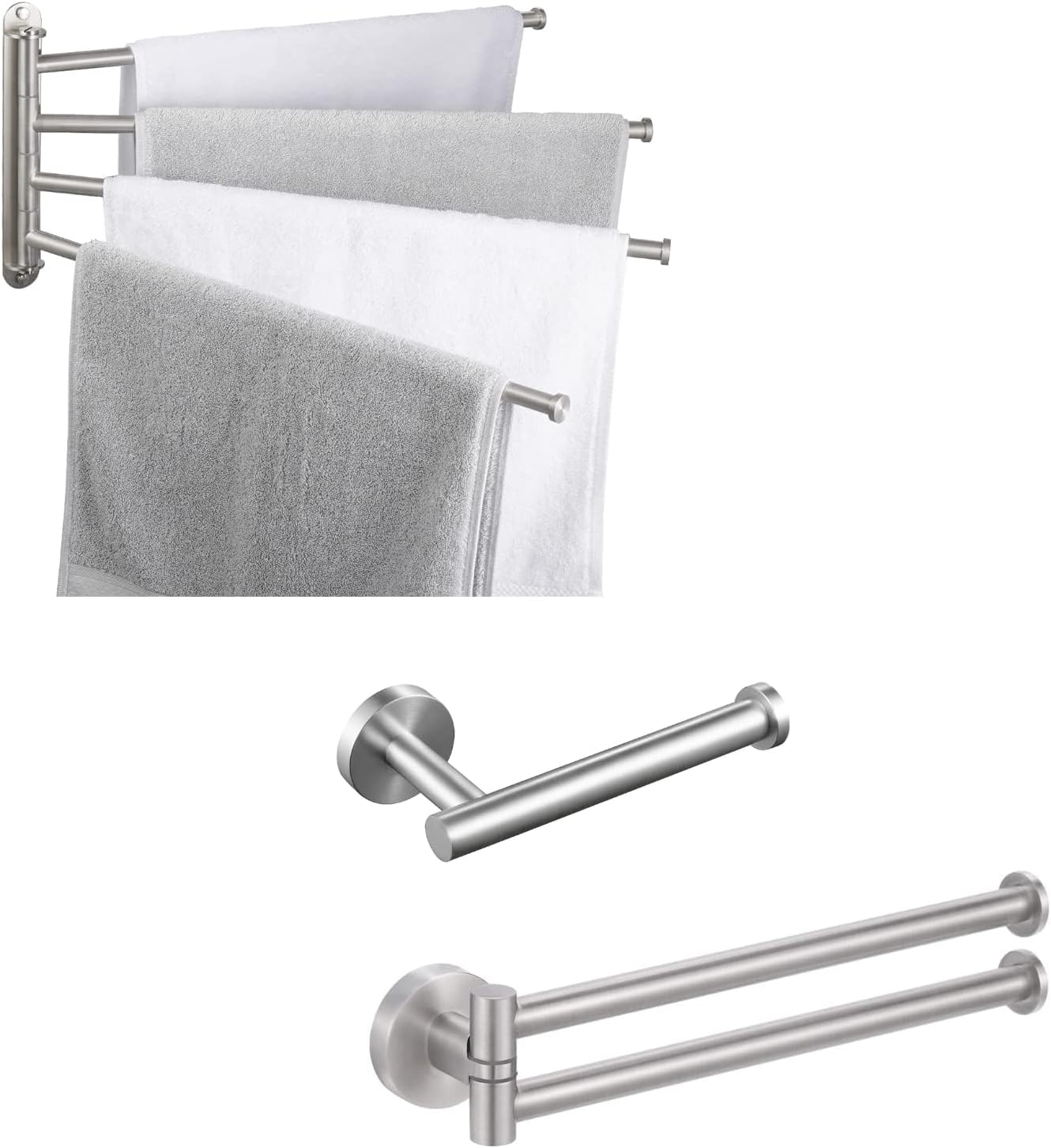 KES Swivel Towel Bar 19.5" 4-Arm Extra Long Toilet Paper Holder Kitchen Swivel Towel Bar 9-Inch, A2103S4L50-2-KES+A2175S12-2-SL+A2106S23-2