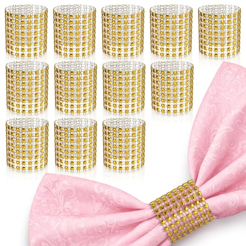 Image of Set of 100 Gold Napkin Rings - Rhinestone Napkin Ring Holders for Weddings, Parties, Fall Events & Table Decorations for Dinner Parties | Durable and Reusable, Great as Elegant Kitchen Gifts for Hosts