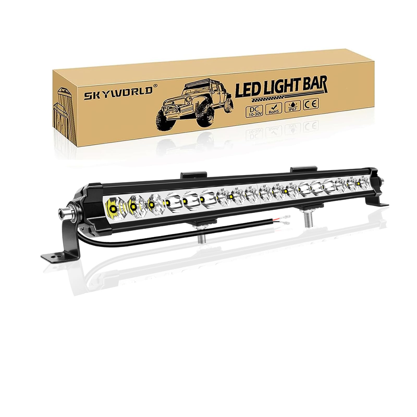 SKYWORLD 1 Stück 20 Zoll 60W LED-Lichtleiste, gerade, 12V/24V, einreihig, Kombi-LED-Lichtleiste/Arbeitsscheinwerfer, für PKW, LKW, SUV, 4x4, ATV, UTV, Allradantrieb, Traktor