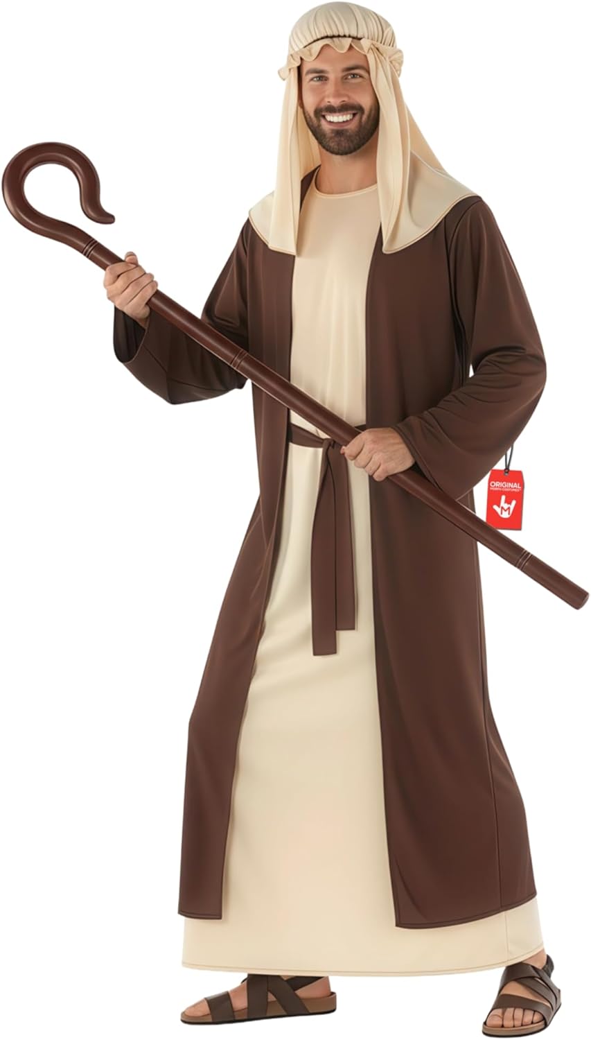 Morph Joseph Costume Adult Shepherd with Cane Jesus Bible Costume Biblical Costumes for Men Nativity Costumes for Adults