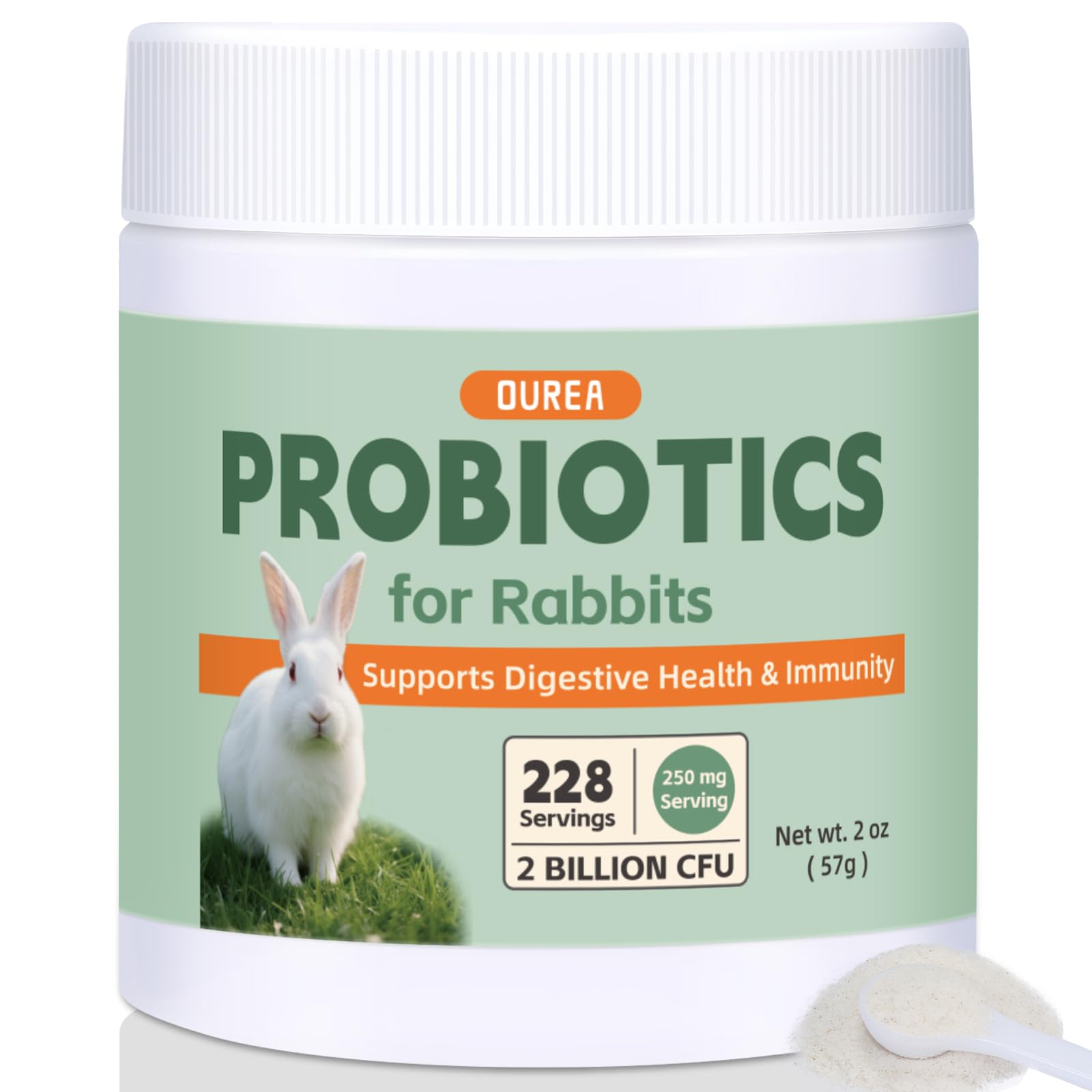 Probiotics for Rabbits, All-Natural Digestive Supplement with 2 Billion CFU, Daily Gut Health Support, Promotes Healthy Stool, Eases GI Discomfort, Immune Support Powder, 228 Servings