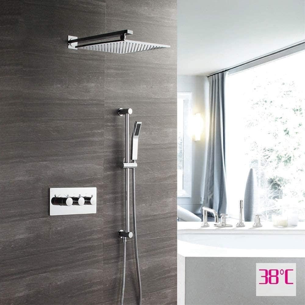 Shower Set in-Wall Concealed Thermostatic Shower Copper Shower Copper Lifting Rod 500 Canopy Square top Spray Beautiful Practical