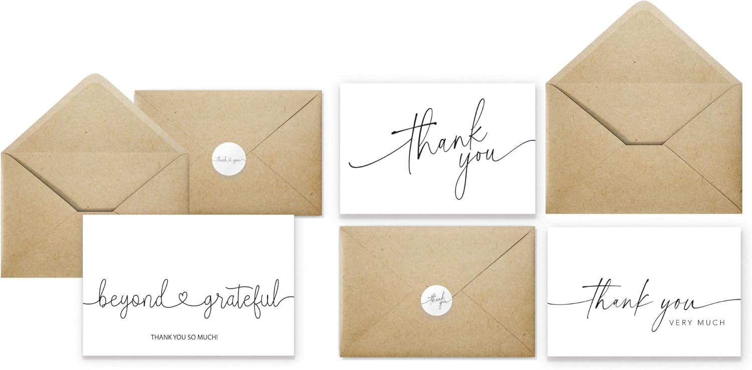 Paper Play Thank You Cards with Kraft Envelopes and Matching Stickers