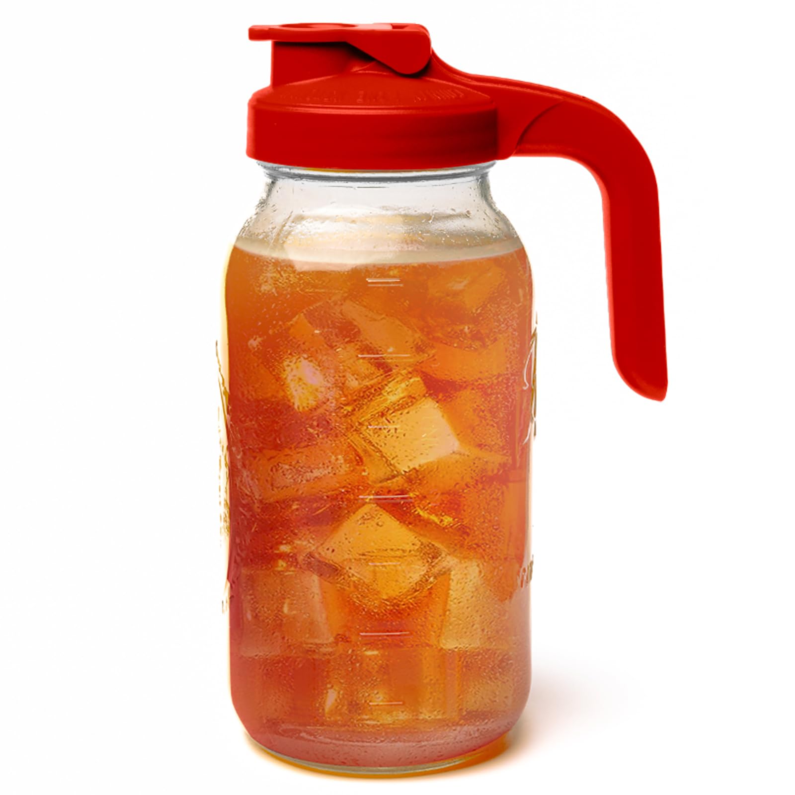 County Line Kitchen Glass Mason Jar Pitcher with Lid - Wide Mouth, 2 Quart (64 oz) - Heavy Duty, Leak Proof - Sun & Iced Tea Dispenser, Cold Brew Coffee, Breast Milk Storage, Water & More - Red