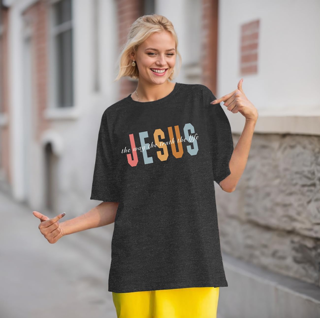 Christian Shirts for Women Oversized Jesus Shirt Faith Graphic Religious Sayings Tee Shirt Drop Shoulder Tops - Image 5