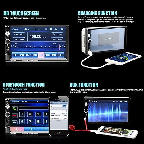Miniatura 3 de EKAT Receptor estéreo de coche de doble DIN Bluetooth de 7 pulgadas, pantalla táctil de coche, unidad principal de radio MP5, video, reproductor