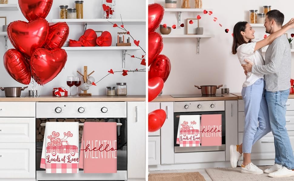 Miniatura 2 de APKPK Juego de 2 toallas de cocina para el Día de San Valentín, 18 x 28 pulgadas, diseño de camión con estampado de corazón, secado a mano, para