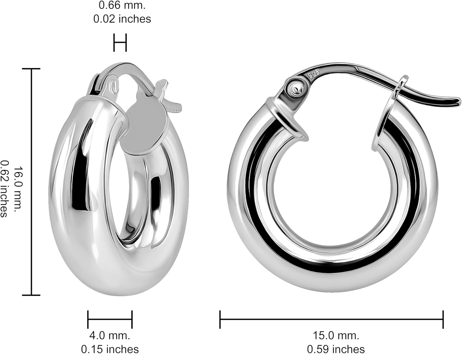 Hoops & Loops 925 Sterling Silver 4mm Thick High Polished Circle Click-Top Hoop Earrings for Women, Sterling Silver, Yellow & Rose Gold Flash Plated 15mm-50mm - Image 6