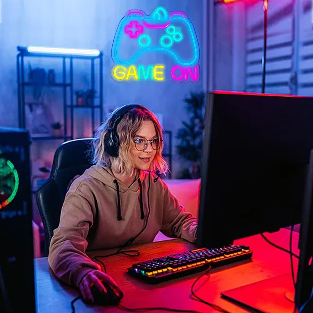 Insegna al neon per decorazione da parete, luce al neon per decorazione della stanza dei giochi, insegna al neon a forma di gamepad, decorazione per la stanza dei ragazzi, miglior regalo per giocatori