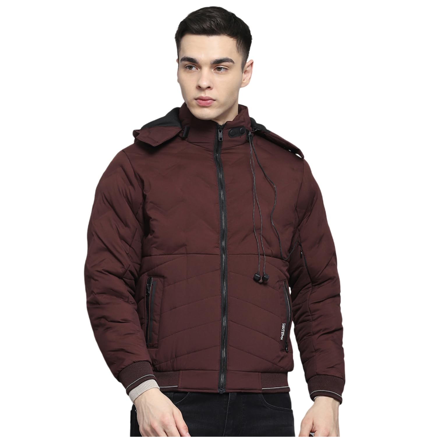 monte carlo Mens Solid Wine Detachable Hood Full Sleeve Jacket-picture-14
