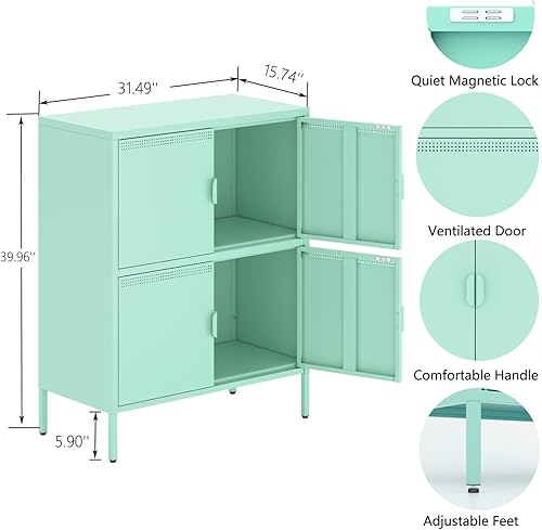 Miniatura 2 de Armario de metal con 4 puertas, gabinete de oficina con decoración de oficina, mesa de consola, armario de almacenamiento, estantería, aparador de