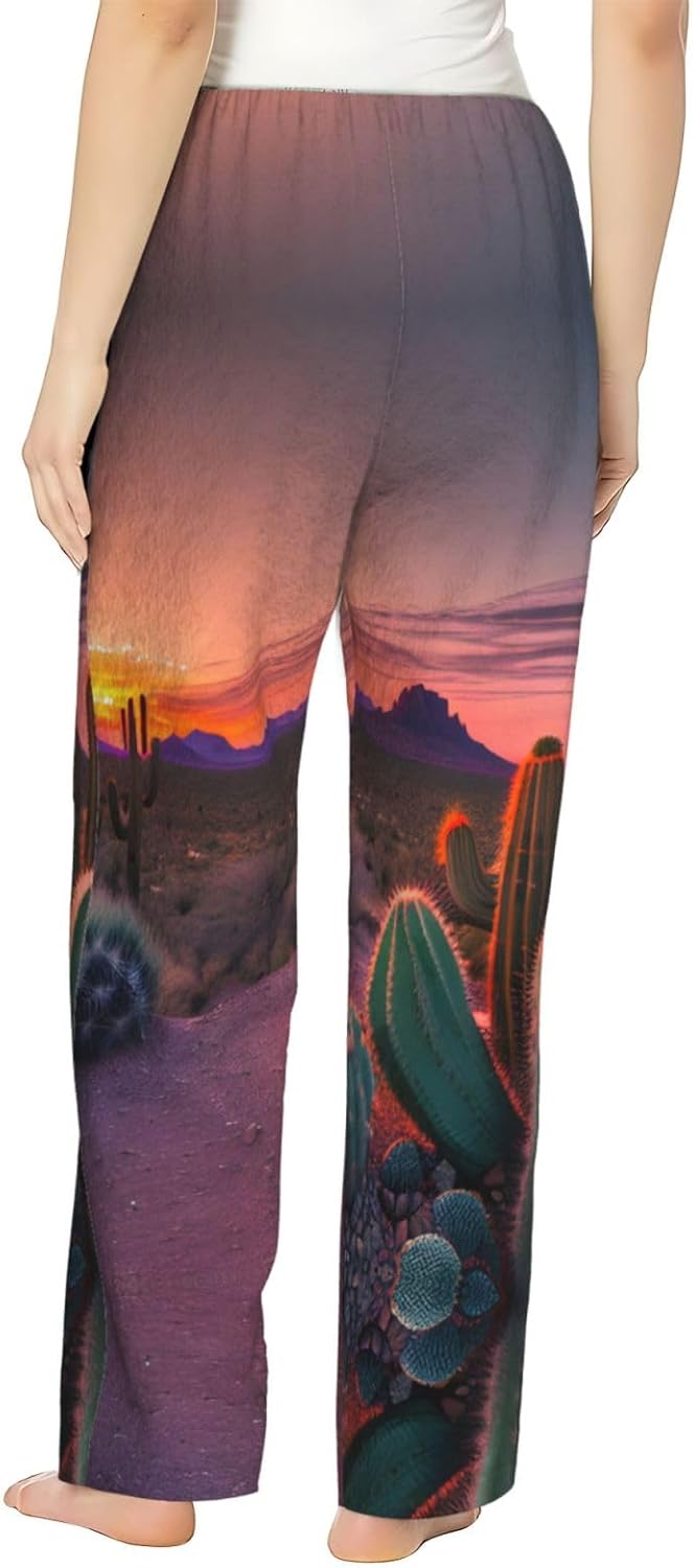 Cactus Desert Sunset Print Cozy Christmas Pajama Pants,Flannel Pajama Bottoms,Cater To Various Body Types