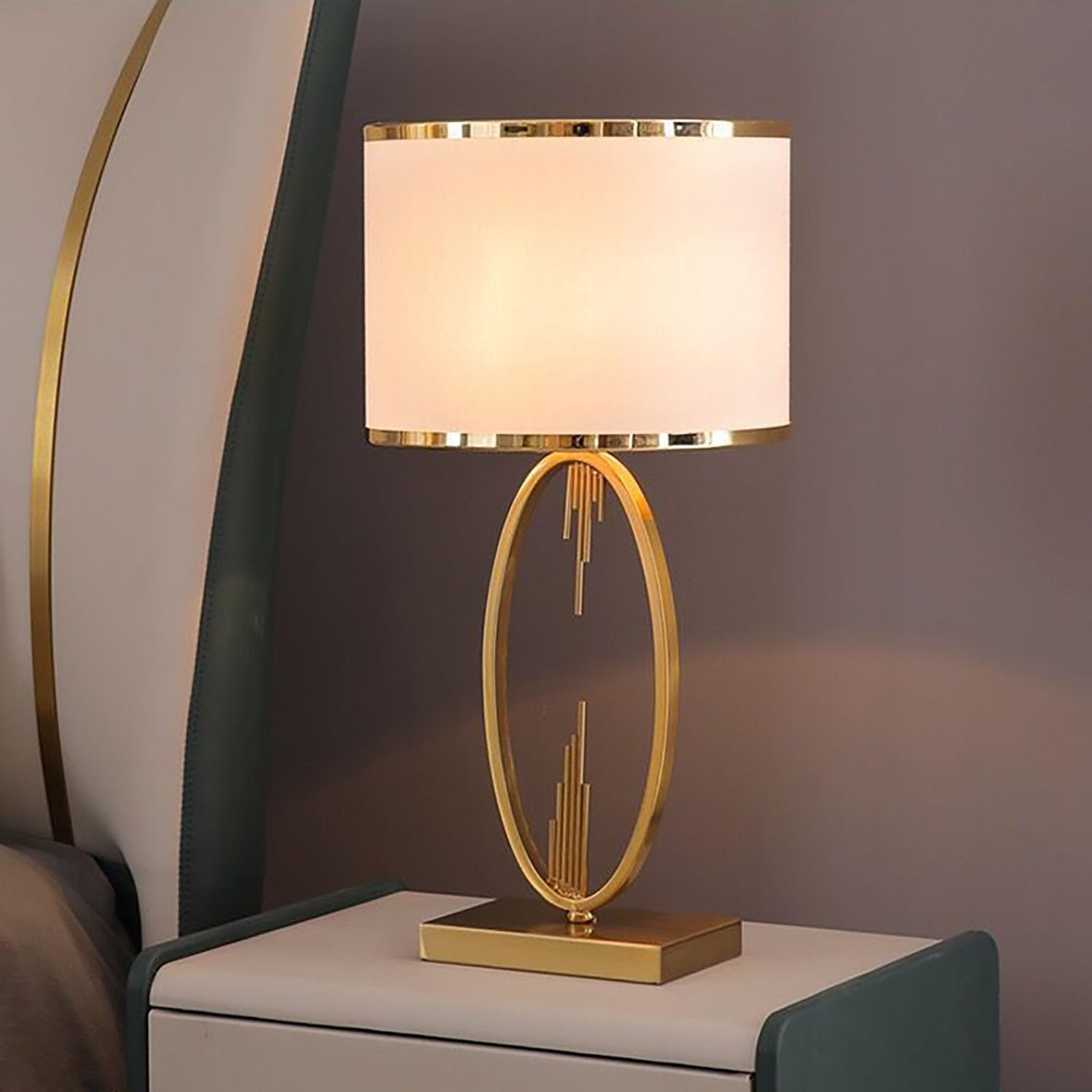 YUDIZWS Lámparas de Mesa de Metal Modernas con Pantallas de Tela, lámpara de mesita de Noche Moderna Lámpara de Escritorio de decoración Dorada de Lujo E27 Iluminación,Large