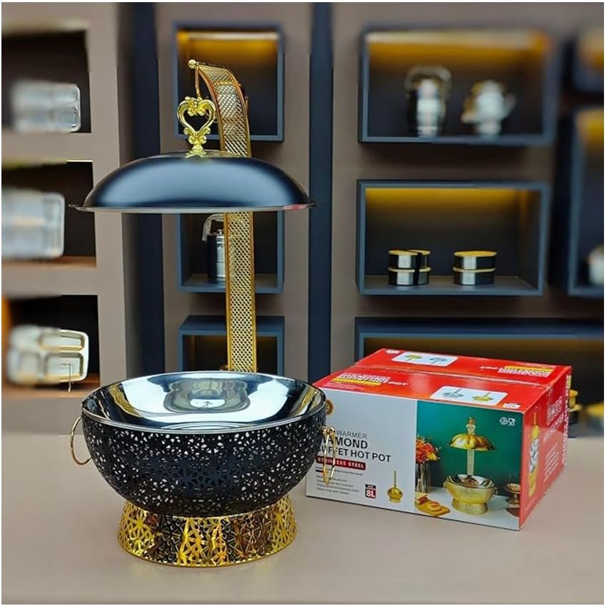 Luxury 2-Pack 8QT Stainless Steel Round Chafing Dishes Set with Rolled Edge Finger Protection, Elegant Black & Gold, Buffet Warmers for Parties, Dinners, Catering, Weddings, Hotels (Black)