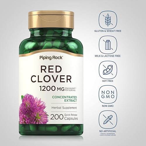 Miniatura 3 de Piping Rock Red Clover 1200mg | 200 Cápsulas | Suplemento herbario | Extracto de flor | Sin OMG, sin gluten