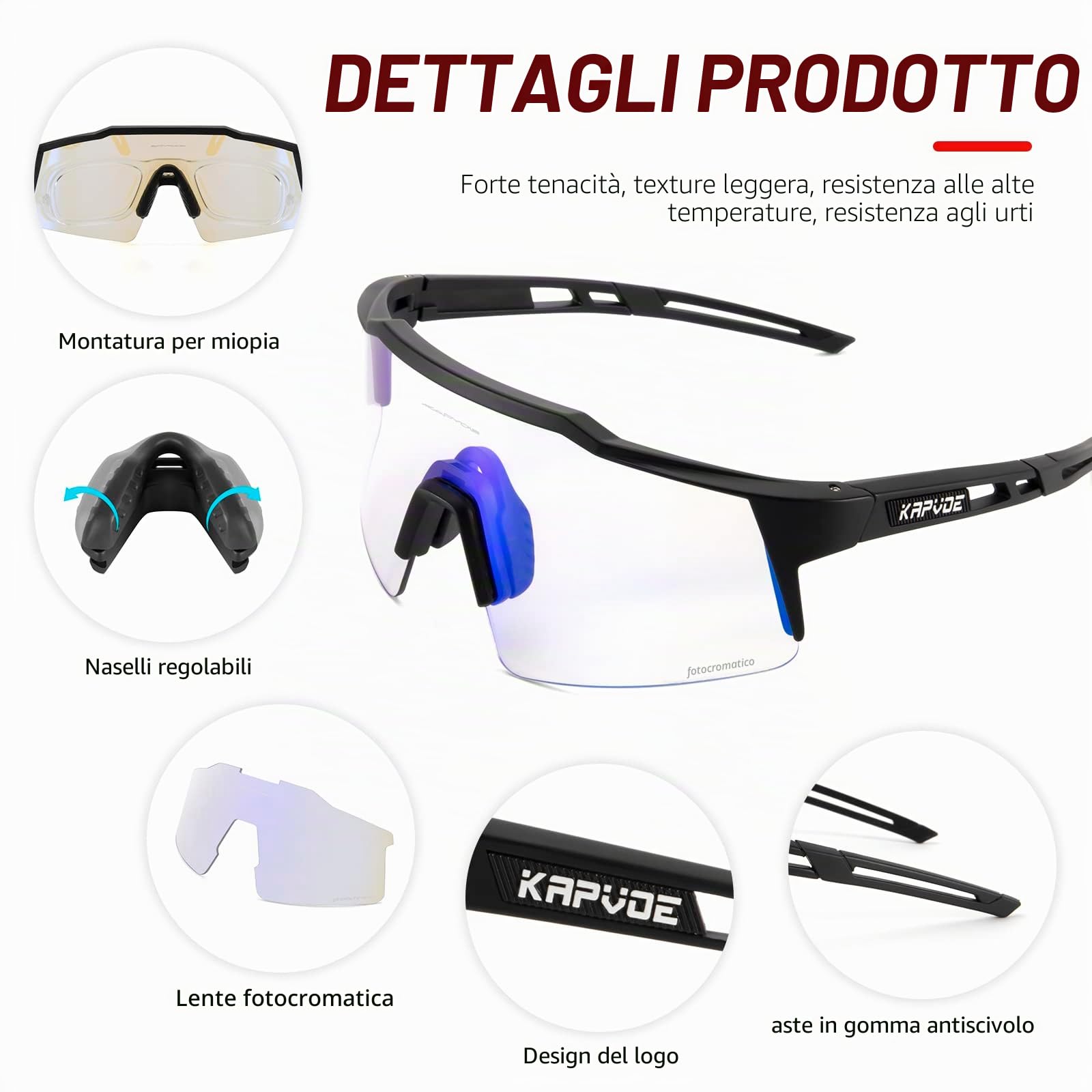KAPVOE Fotocromatici Occhiali Da Ciclismo Con TR90 Occhiali Da Sole Sportivi Donne Uomini Ragazzi Ragazze Che Corrono K9023