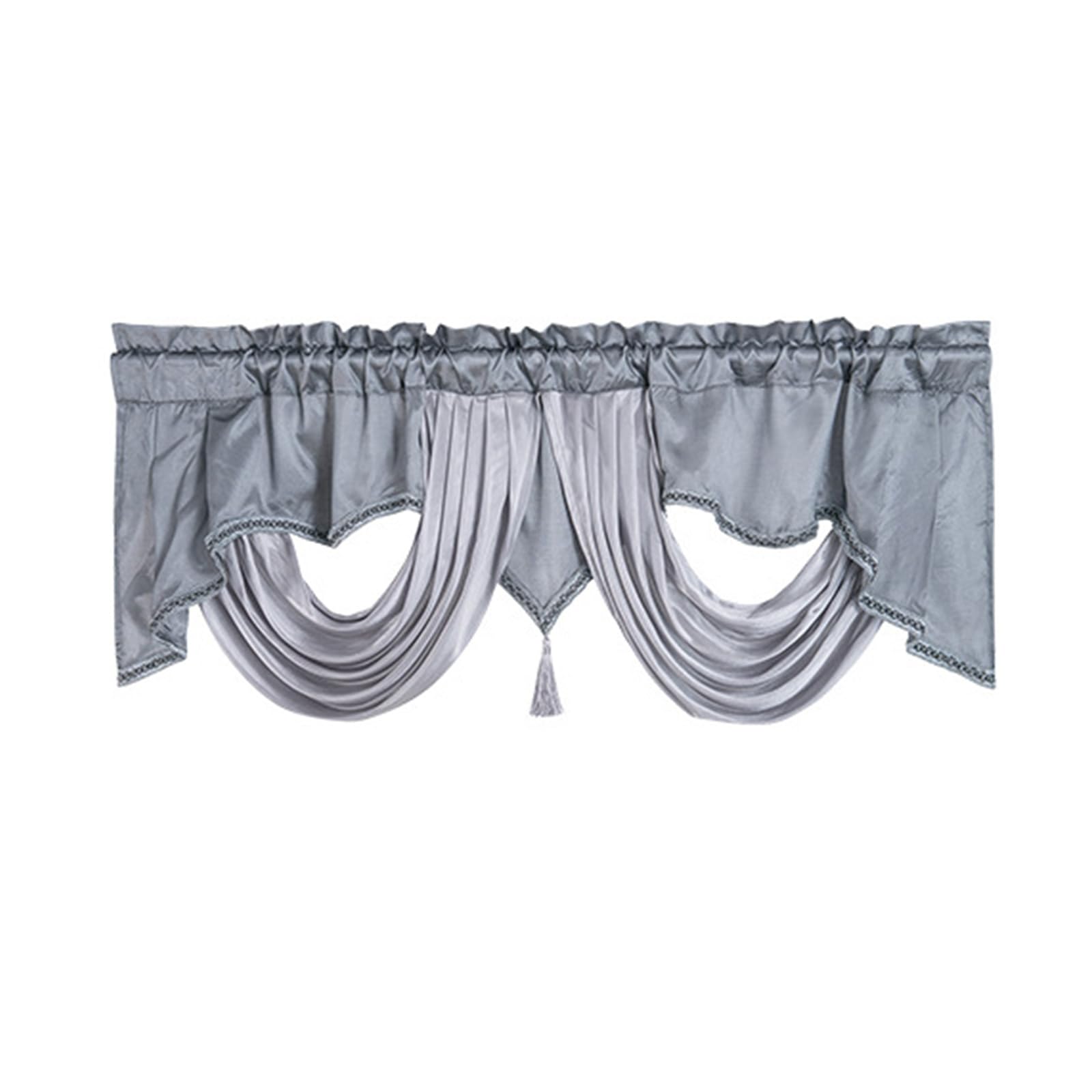 hogtnd Elegant Waterfall Valance Curtain with Wavy Design Pleated Window Curtain with Tassels for Bedroom Dining Room Home Decor Scalloped Valance