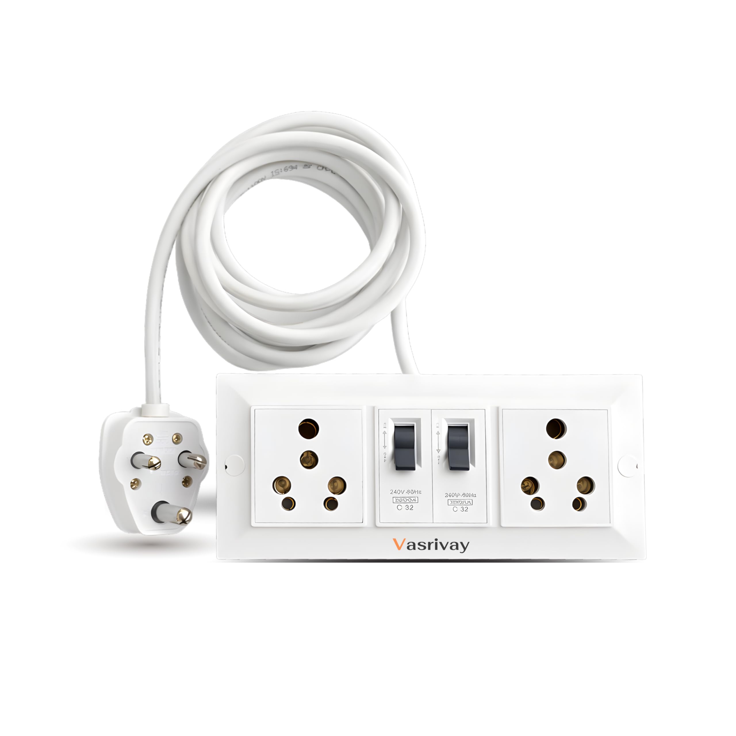 Heavy Duty 16A Extension Board with Dual 16A MCB Switch | 1.5 sqmm 3 Core Cable | Power Strip for AC, Refrigerator & Microwave | Two 16 Amp Sockets (White) (2 Meter)-image-40