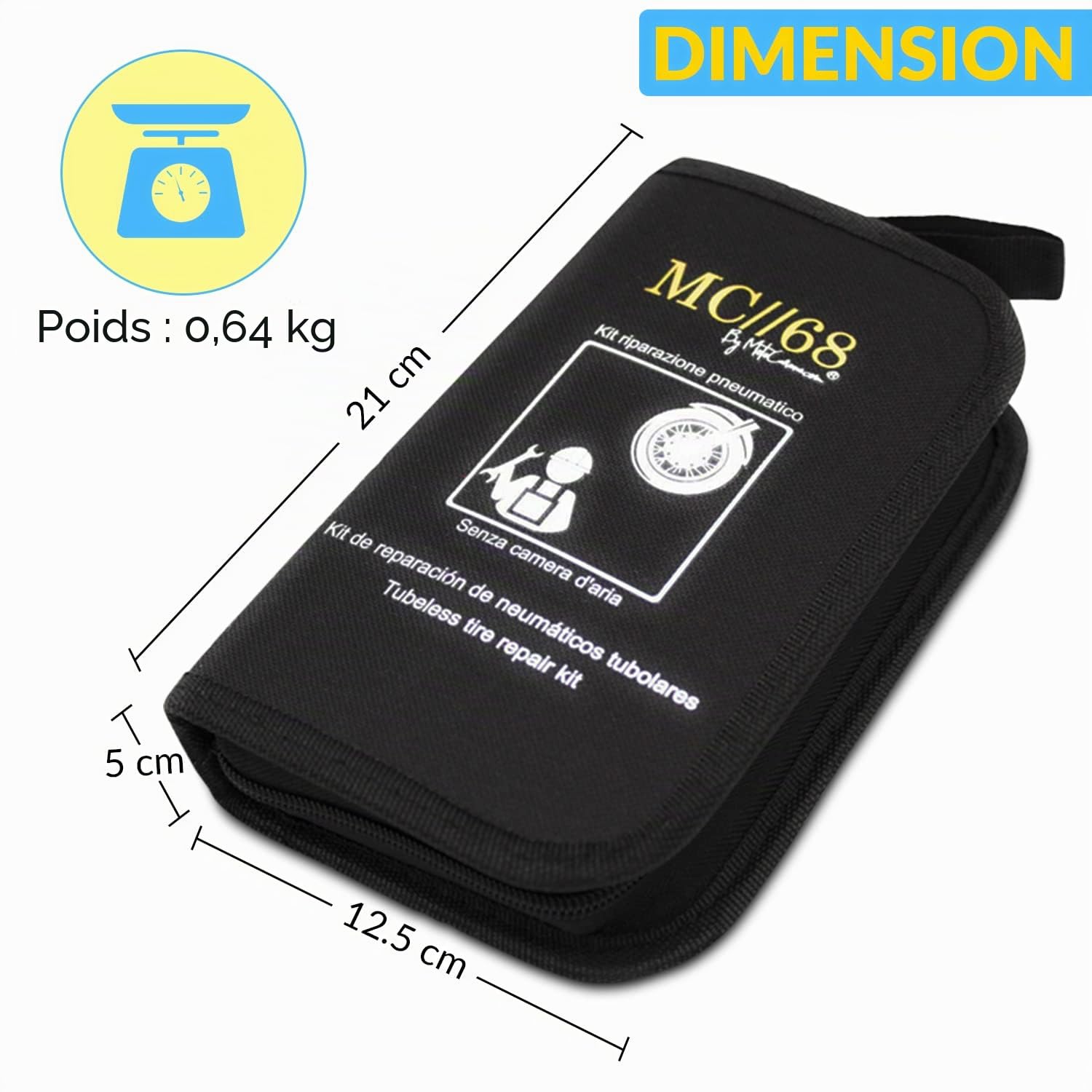 Kit de réparation de pneus de Moto, kit Portable pour réparation de pneus sans Chambre à air, gonflage, crevaison Rapide, Cartouches de (Pro 3 CO2)