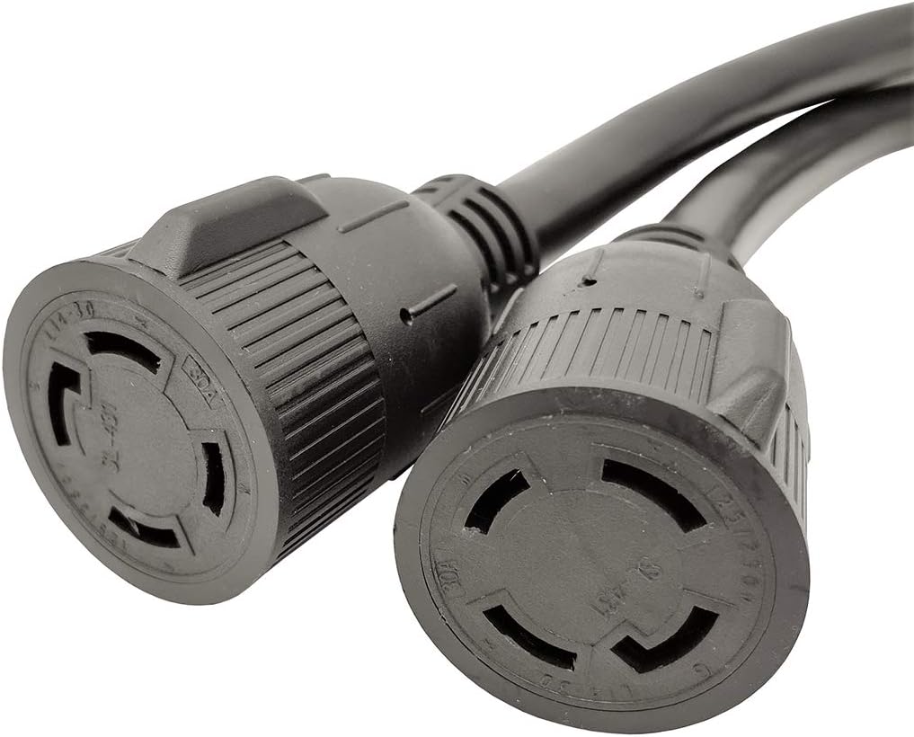 Parkworld 61490 V Splitter Cord 14-50P to (2) L14-30R, RV 50 AMP 4-Prong 14-50 Male Plug to NEMA (2) L14-30 Female Twist Lock Receptacle 125V / 250V 1.5FT
