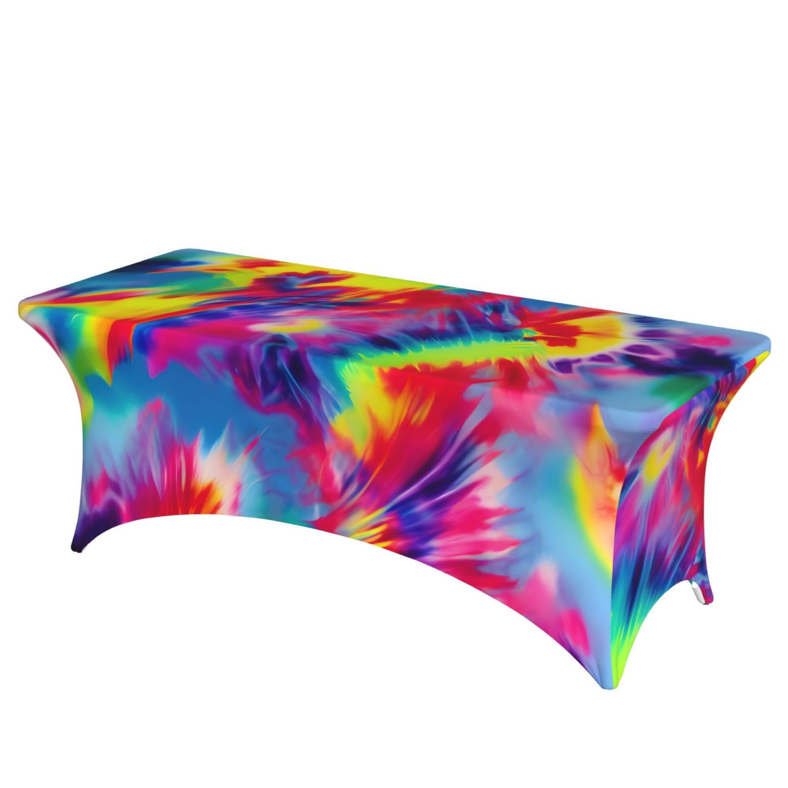 NImongt Tie Dye Pattern Print Elastic Rectangular Tablecloth Holidays Family Banquet Wedding Party Table Cover