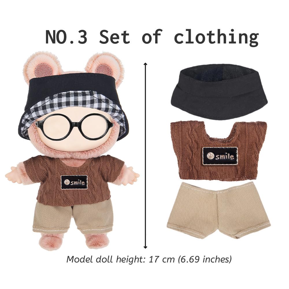ebuddy 6 Sets Puppenkleidung für 17 cm große Puppen – 2 Kleider, 2 Overalls, Shorts + 6 Hüte/Stirnbänder | Mode-Outfit-Bundle (Puppe nicht im Lieferumfang enthalten)